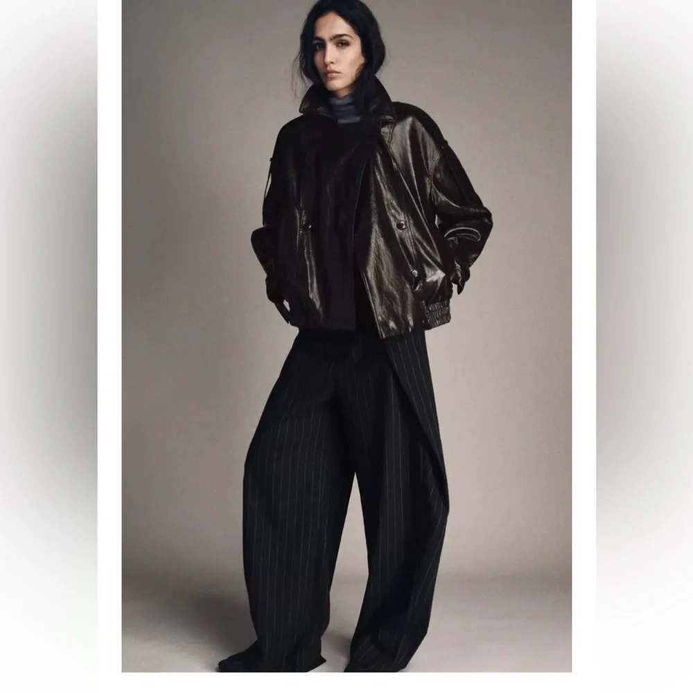 Zara ZW COLLECTION WOOL PINSTRIPE PANTS Sz L - Picture 1 of 12
